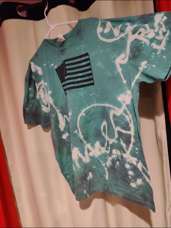 Other - One Of A Kind Teal Tie-Dye Graphic Tee with Flag Print